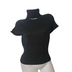 Moda Int Sweater Womens Large Silk Cashmere Blend Short Sleeve Turtleneck Knit